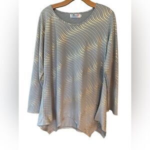 India Boutique Sz O/S Silver Gold Fluid Relaxed Fit Evening Holiday Party Top